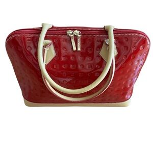 Arcadia Red Genuine Patent Leather Domed Large Purse Handbag Logo Italy